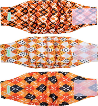 wegreeco Washable Male Dog Belly Band (Stylish Pattern)- Pack of 3 - Washable Male Dog Belly Wrap, Dog Diapers Male (Yellow Geometric, Small)