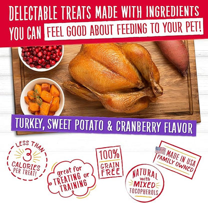 Charlee Bear Crunch Grain Free Dog Treats, Turkey, Sweet Potato and Apple, 8 Ounce Resealable Bag, Low Calorie Training Treats for Dogs, Limited Ingredient, Healthy, Crunchy Dog Snacks, Made in USA