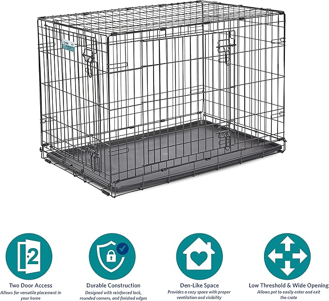 MidWest Homes for Pets 36-Inch iCrate for Medium-Large Breeds, 41-70 lbs, Double Door Folding Dog Crate with Divider Panel, Leak-Proof Tray & Secure Latches, Portable, Durable & Easy to Assemble