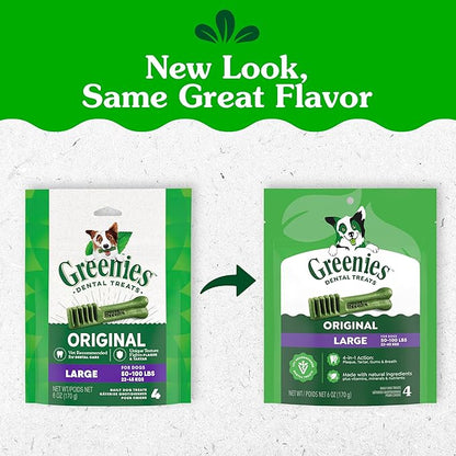 Greenies Veterinarian-Recommended Adult Natural Dental Dog Treats Large Size, Dog Dental Chews, Original Flavor, 6 oz. Pack, 4 Count