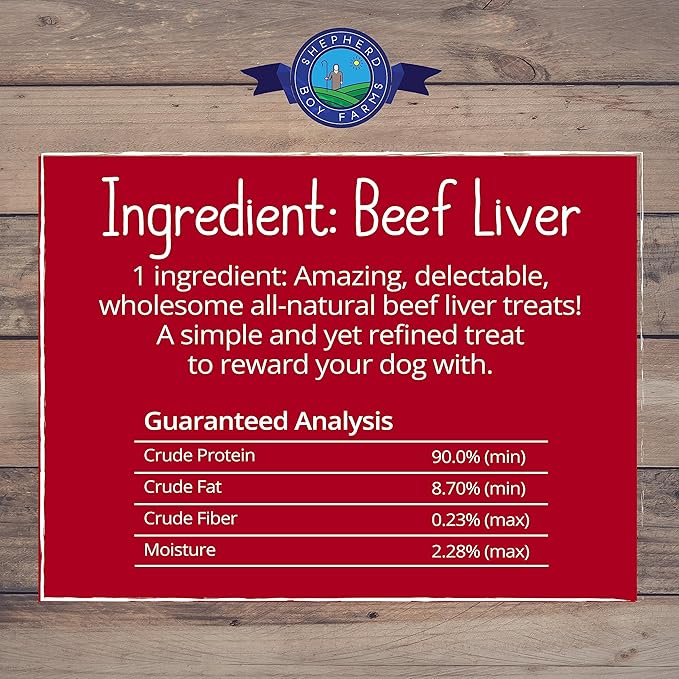 Shepherd Boy Farms Freeze Dried Dog and Cat Treats, Beef Liver, All Natural Single Ingredient Freeze-Dried Dog Treat & Snacks, Made in USA, High Protein, Essential Nutrition of Raw Food, 8oz