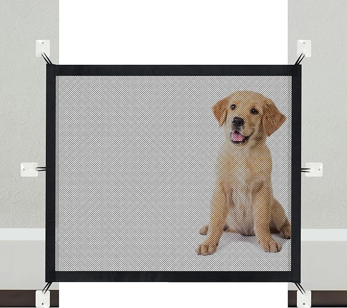 NWK Magic Dog Gate for Stairs Pet Gate for The House Providing a Safe Enclosure for Pets to Play and Rest, 6 Hooks Design (50'' X 30'')