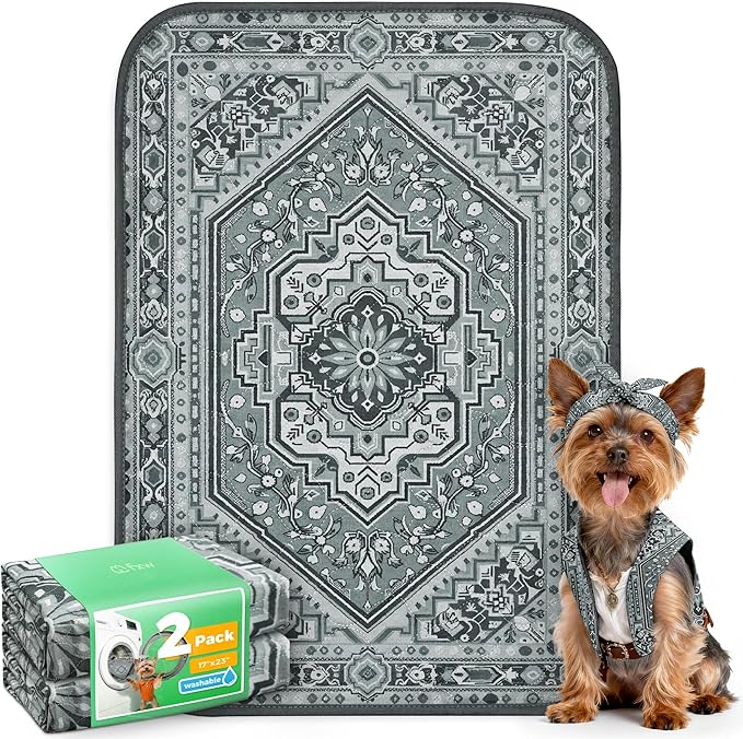 FXW Washable Pee Pads for Dogs, Leak-Proof & Non-Slip, Specifically Designed for 24inch Cages, 17" x 23" Rectangle, Boho Grey, 2 Packs