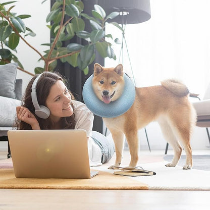 Big Ant Protective Inflatable Collar for Dogs and Cats, Soft Cone for Dogs After Surgery, Dog Neck Donut Collar, Dog Cone Collar Soft Pet Recovery Collar Does Not Block Vision E-Collar (Small, Blue)