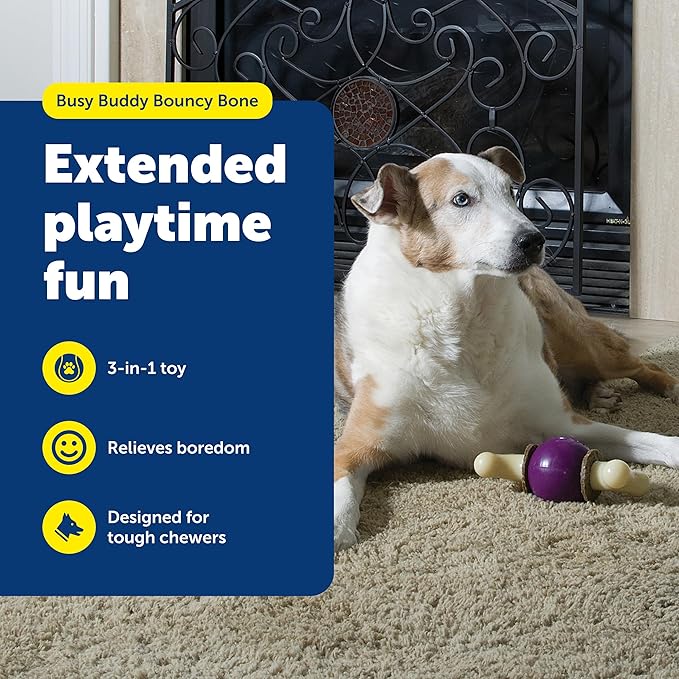 PetSafe Busy Buddy Bouncy Bone - 3-in-1 Adjustable Slow Feeder Toy with Refillable Treat Rings - Cleans Teeth & Gums, Cures Boredom & Slows Down Eating Habits - Large - for Dogs 75+ lb