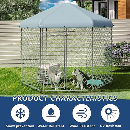 Kennel for Large Dogs,6.9'L x 6.9'W x 7.5'H Outdoor Dog Fence for Yard,Dog House Outside for Big Dog Run,Dog Enclosure with Roof