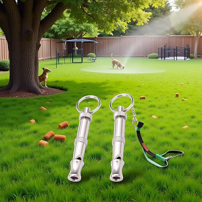 2Pcs Silver Adjustable Ultrasonic Dog Whistle,Portable Whistle Pet Whistle Supersonic Whistle Dog Whistles for Pet Training，Training and Behavior Aids，Dog Whistles