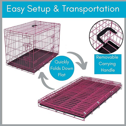 Internet's Best Wire Dog Crate for Dogs - Double Door Metal Steel Crate, Indoor Folding & Collapsible Cage, Secure & Durable, Portable Travel Kennel, Ideal for Home Use - Pink, 36 Inches