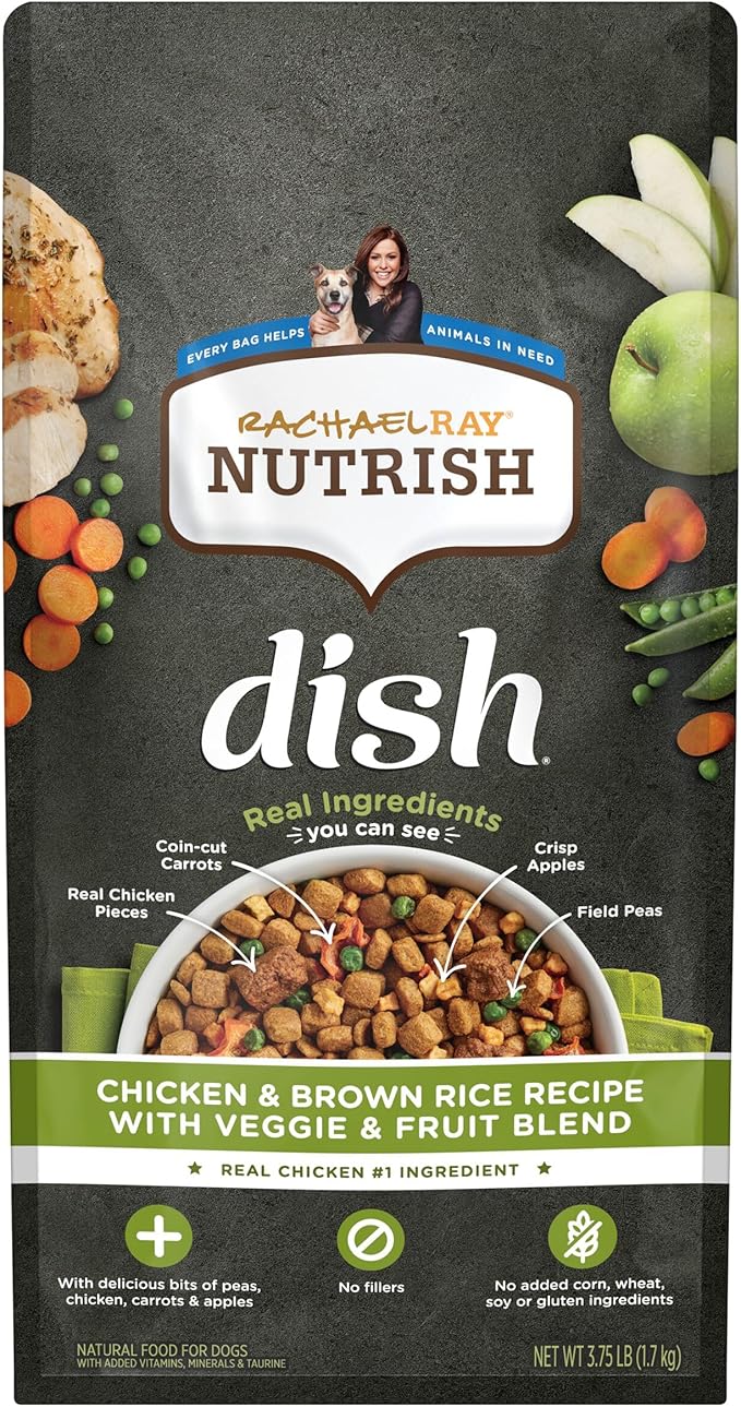 Nutrish Dish Premium Natural Dry Dog Food, Chicken & Brown Rice Recipe with Veggies & Fruit (Rachael Ray), 3.75 Pound Bag