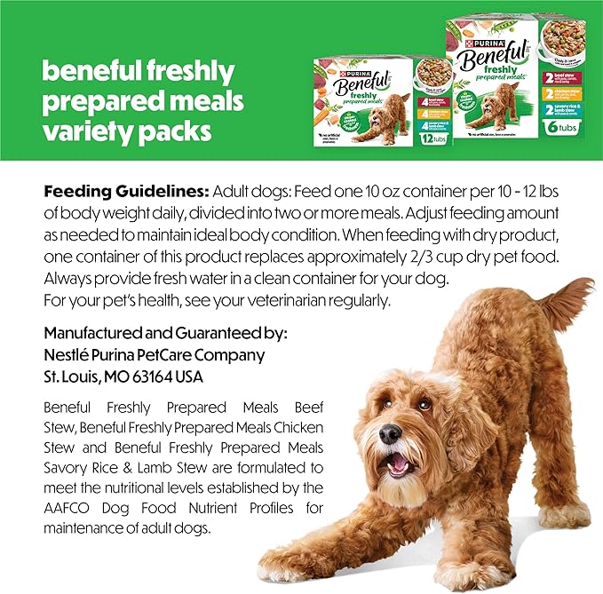 Purina Beneful Gravy Wet Dog Food Variety Pack, Prepared Meals Stew - (12) 10 oz. Tubs