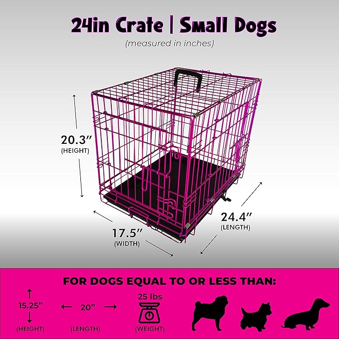 PET Expressions Luxury Colorful 24 Inch Foldable Dog Crate with 2 Doors | Free Training Ebook and Pet Calming Music | 3 Colors & 3