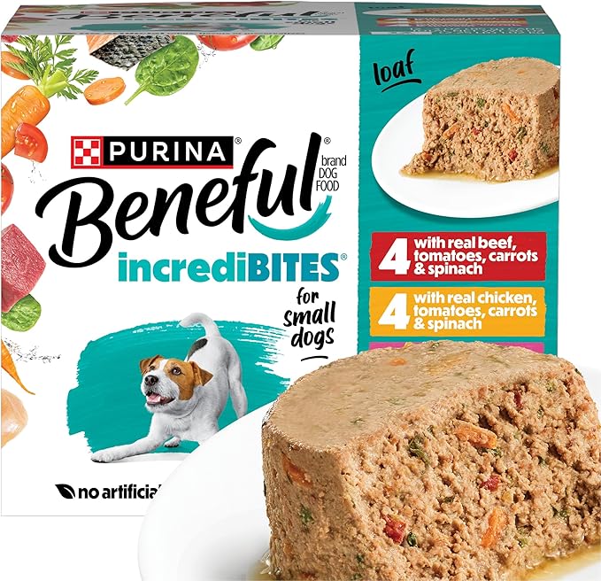Purina Beneful Small Breed Wet Dog Food Variety Pack, IncrediBites Loaf, Chicken, Beef and Salmon Flavors - (2 Packs of 12) 3 oz. Cans