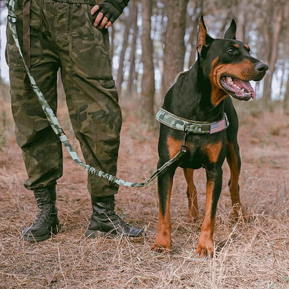 Forestpaw Tactical Dog Leash for Large Dogs,Heavy Duty Bungee Dog Leash with Shock Absorption,2 Padded Handles for Training Running Walking,Adjustable 4-5FT,Camo Green