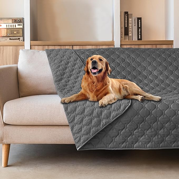 gogobunny 3X Stronger Waterproof Pet Blanket, Scratch Proof Furniture Protector for Dogs Cats, Reversible Cover 82x120 Inch, Dark Grey