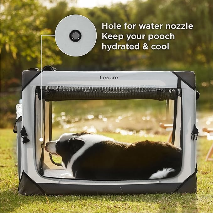 Lesure Collapsible Dog Crate - Portable Travel Kennel for Small Dog, 4-Door Pet Crate with Mesh Windows, Indoor & Outdoor, Light Gray