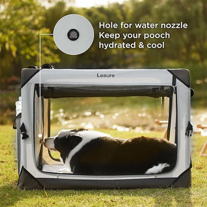 Lesure Collapsible Dog Crate - Portable Travel Kennel for Small Dog, 4-Door Pet Crate with Mesh Windows, Indoor & Outdoor, Light Gray