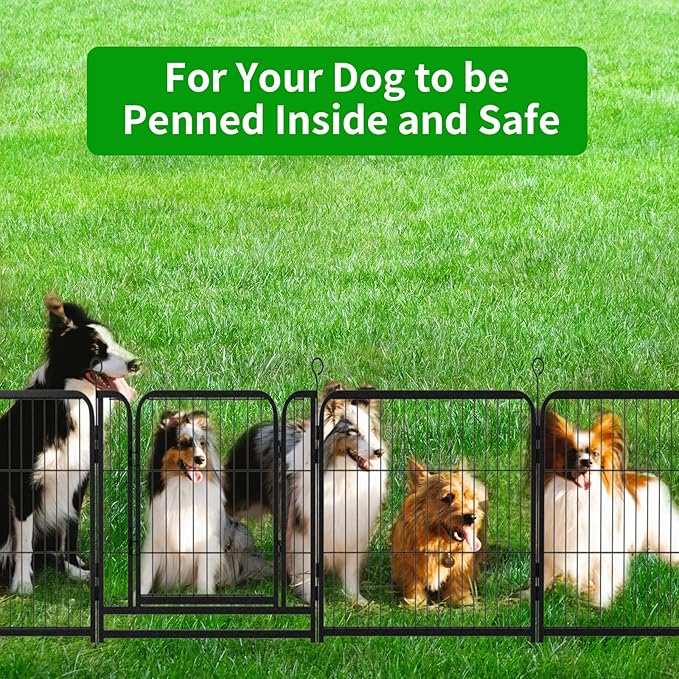 Kfvigoho Puppy Playpen 8 Panels Small Dog Fence Outdoor Indoor Use 24" Height Anti-Rust with Doors Portable Dog Play Pen for RV Camping Yard, Total 17FT, 25 Sq.ft, Snowy Black