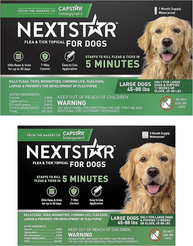 NEXTSTAR Flea and Tick Prevention for Dogs, Repellent, and Control, Fast Acting Waterproof Topical Drops for Large Dogs, 3+1 Month Bundle