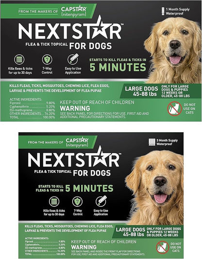NEXTSTAR Flea and Tick Prevention for Dogs, Repellent, and Control, Fast Acting Waterproof Topical Drops for Large Dogs, 3+1 Month Bundle