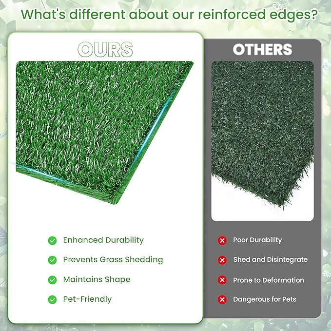 Dog Grass Pad with Tray, Dog Grass Potty Patch Bathroom Mat, Washable Pee Pad for Puppy Training, Dog Litter Box, Portable Perfect Indoor Outdoor Use, 2 Reusable Artificial Turf, 20x25inch