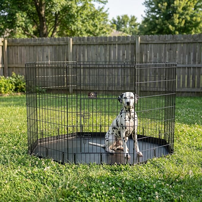 PJYuCien Dog Playpen with Bottom Pad - Metal Foldable Exercise Pen, 8 Panels 42" H x 24" W Indoor Outdoor Pet Fence Puppy Crate Kennel, Black