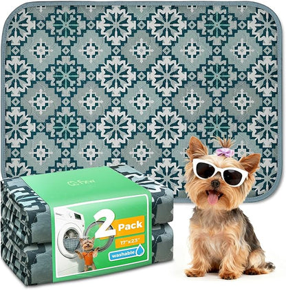 FXW Washable Pee Pads for Dogs, Puppy Pads with Super Absorbent, Specifically Designed for 24inch Cages, 17" x 23" Rectangle, Tribal Blue, 2 Packs