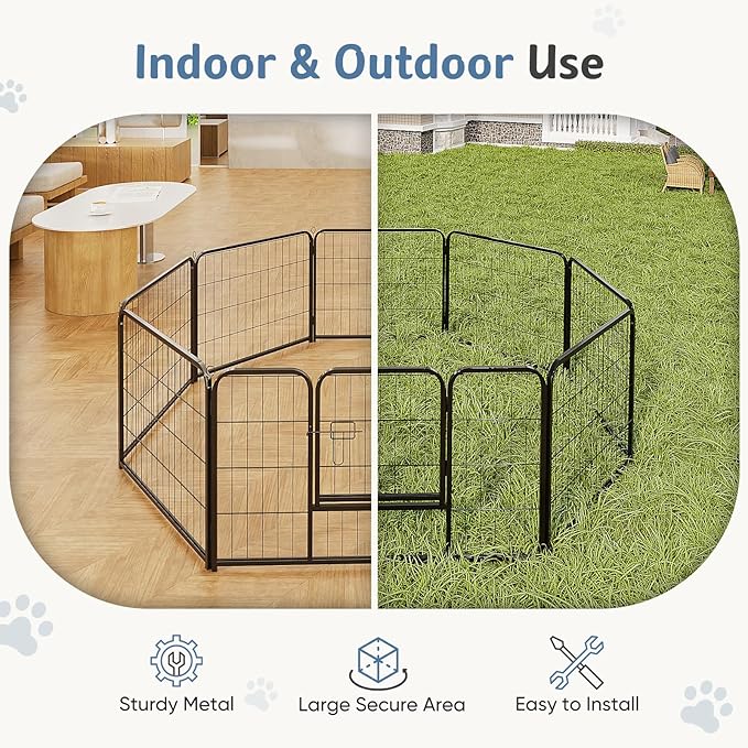 DUMOS Dog Playpen Indoor, Metal 40 Inch 8 Panels Foldable Pet Fence with Door, Outdoor Small Medium Large Dog Puppy Portable Exercise Play Pen for RV Camping, Trips, Play Yard