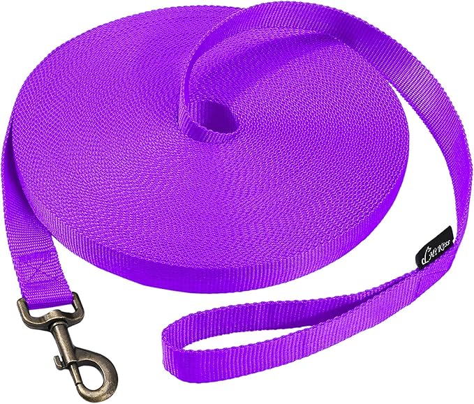 HIKISS Long Dog Leash Obedience Recall Training Agility Lead with Thickening Material for Large Dog - 15ft 20ft 30ft 50ft 100ft Training Leash(Purple 30ft)