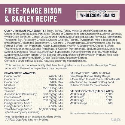 Canidae Pure Farm to Bowl Free-Range Bison & Barley Dog Food, Adult, 22lb