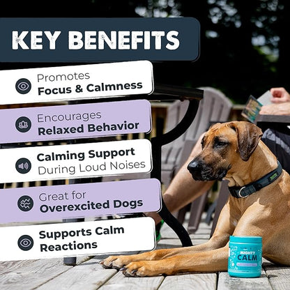 Mighty Paw Calming Chews for Dogs with Melatonin - Vet Formulated Dog Sleep Aid - Puppy & Large Pet Treats - Waggables Calm -Composure Calming Chews for Stress & Relaxation, 120 Count (Made in USA)