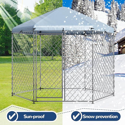Kennel for Large Dogs,6.9'L x 6.9'W x 7.5'H Outdoor Dog Fence for Yard,Dog House Outside for Big Dog Run,Dog Enclosure with Roof