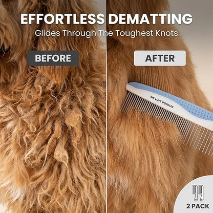 Metal Dog Combs for Grooming Matting, Doodle Brush, Dematting Pet Comb, Grooming Tools, Detangler Brush, Dematting Tools for Dogs, 2 Pack