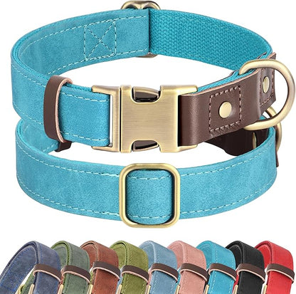 Didog Soft PU Leather Dog Collar for Large Dogs,Classic Adjustable Wide Dog Collars with Quick Release Metal Buckle,Easy Clean and Comfortable with Nylon Lining,Light Blue,XL Neck 20-27", Width 1¼"