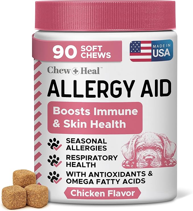 Dog Allergy Chews - 90 Delicious Soft Chew Treats - Anti Itch Allergy Relief for Dogs and Cats - Boosts Immune System, Promotes Skin Health - Seasonal Treatment for Pets - Made in The USA