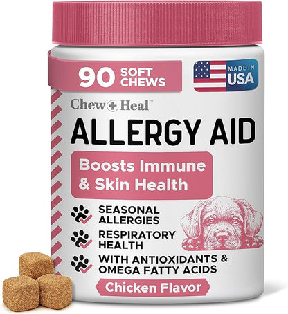 Dog Allergy Chews - 90 Delicious Soft Chew Treats - Anti Itch Allergy Relief for Dogs and Cats - Boosts Immune System, Promotes Skin Health - Seasonal Treatment for Pets - Made in The USA
