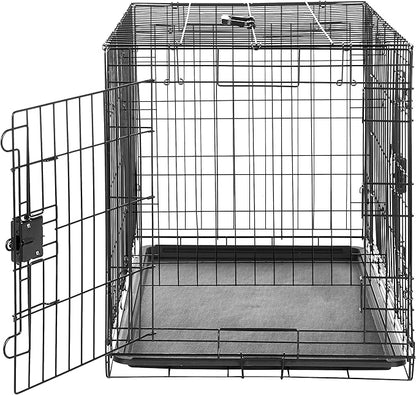 Amazon Basics Portable, Easy to Assemble, Foldable Metal Wire Dog Crate with Removable Tray, Double Door, Divider Panel, Handle, 36" x 23" x 25", Black