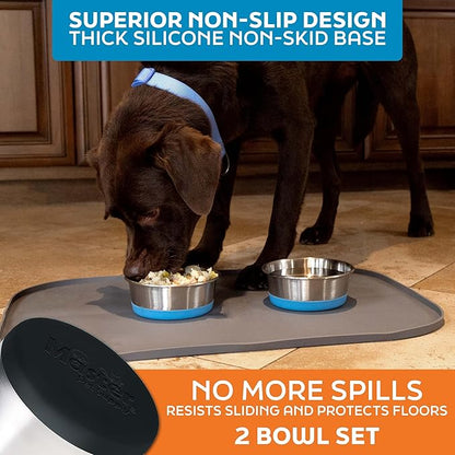 Master Pet Supply Stainless Steel Dog Bowls Set of 2 with Extra Thick Silicone Base - 2 Cup (16 oz) Black Velvet, Non-Slip, Dishwasher Safe Metal Bowls, Pet Dog Food Bowl for Dogs, Cats, Anti Rust