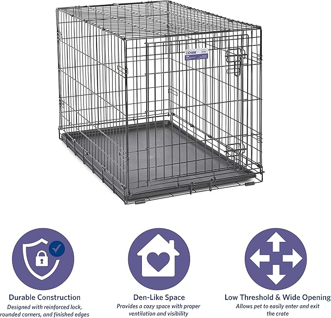 MidWest Homes for Pets 36-Inch iCrate for Medium-Large Breeds, 41-70 lbs, Single Door Folding Dog Crate with Divider Panel, Leak-Proof Tray & Secure Latches, Portable, Durable & Easy to Assemble