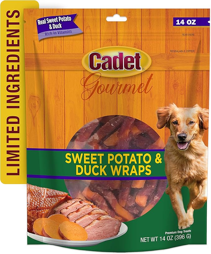 Cadet Gourmet Sweet Potato & Duck Wraps Limited-Ingredient Dog Chews, Healthy and Natural Training Treats for Small and Large Dogs, 14 oz