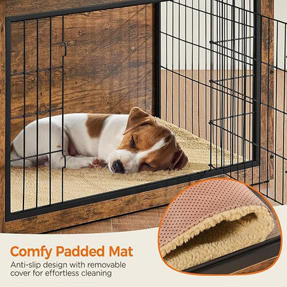 Yaheetech 40'' Dog Crate Furniture with Cushion Wooden Dog Crate with Double Doors/Adjustable Feet Side End Table for Small/Medium Dogs
