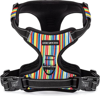 Lucky Love Dog No Pull Dog Harness, Adjustable and Easy to Walk, Cute Patterned Harness for Large Male & Female Dogs - Hippie, Large