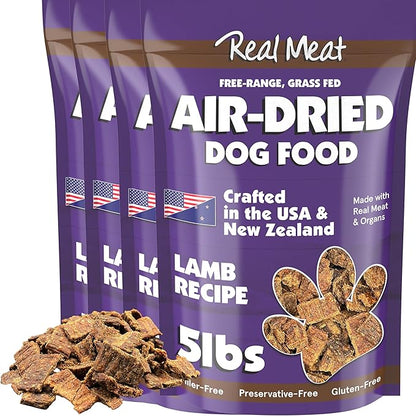 TRMC Real Meat Air Dried Dog Food w/Real Lamb - Four 5lb Bag of USA-Crafted Grain-Free Real Meat Dog Food Sourced from Hormone-Free, Free Range, Grass-Fed Lamb - Digestible, Natural, High Protein