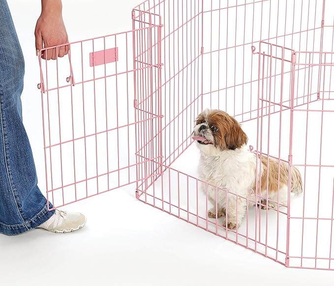 MidWest Homes for Pets 24-Inch Exercise Pen, for Indoor and Outdoor Use, 16 Sq Feet of Play, Single Door Folding Dog Pen, with Large Door Opening & Secure Latch, Easy to Set Up, Foldable Dog Playpen
