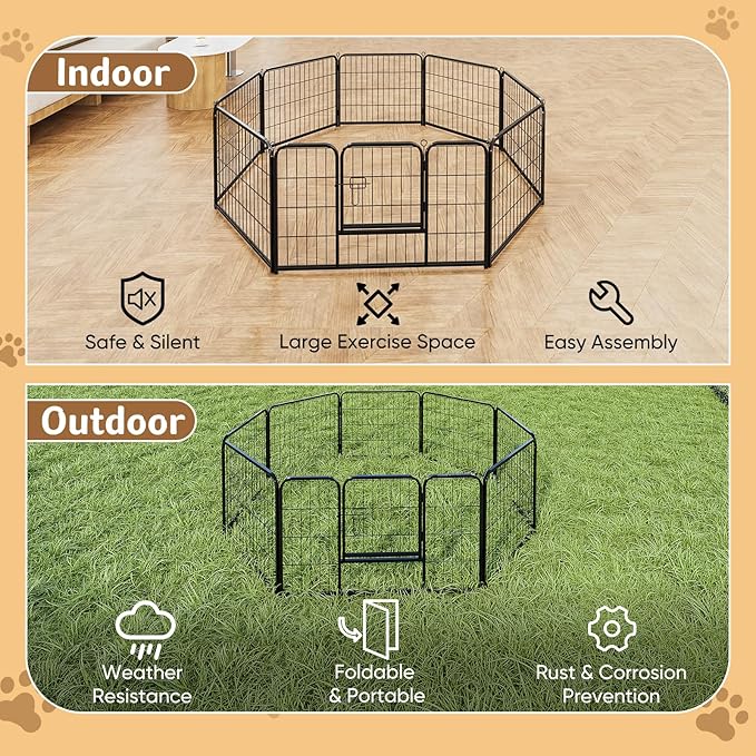 DUMOS Dog Playpen Indoor, Metal 40 Inch 8 Panels Foldable Pet Fence with Door, Outdoor Small Medium Large Dog Puppy Portable Exercise Play Pen for RV Camping, Trips, Play Yard