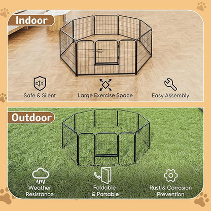 DUMOS Dog Playpen Indoor, Metal 40 Inch 8 Panels Foldable Pet Fence with Door, Outdoor Small Medium Large Dog Puppy Portable Exercise Play Pen for RV Camping, Trips, Play Yard