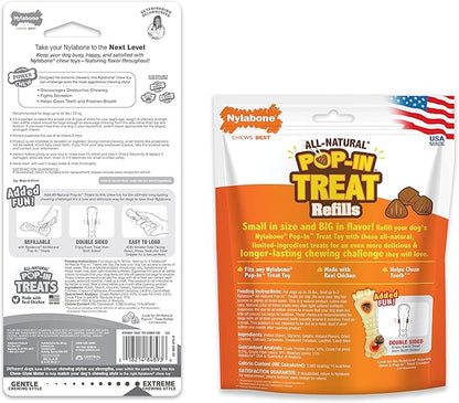 Nylabone Knuckle Bone Pop-in Treat Toy Power Chew Toy with 30 Refills, Interactive Treat Dispensing Enrichment Toys for Dogs, Long Lasting Chicken Flavor, Large Dogs - Up to 50 lbs, 2 Pack