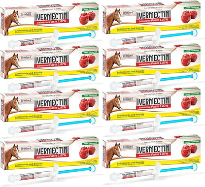 Horse Ivermectin Paste 1.87% – Apple Flavored Oral Horse Dewormer Syringe – 6.08g Tube Treats Horses Up to 1250 LB [Pack-8]