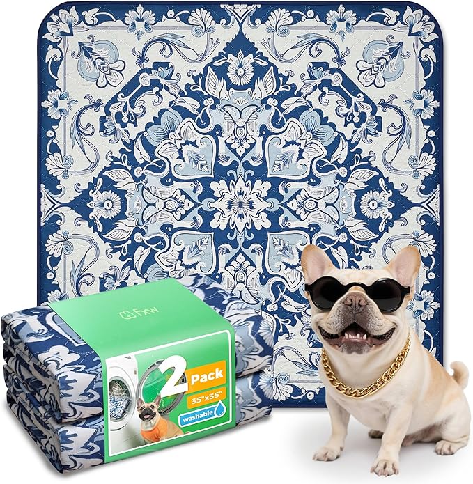 FXW Washable Pee Pads for Dogs, Leak-Proof & Non-Slip, Specifically Designed for Potty Training, 35" Square, Mandala Blue, 2 Packs