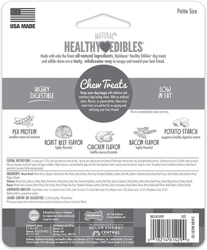 Nylabone Healthy Edibles Natural Dog Chews, Long Lasting Bones for Dogs, Roast Beef & Chicken Flavor Dog Treats, X-Small (3 Count)