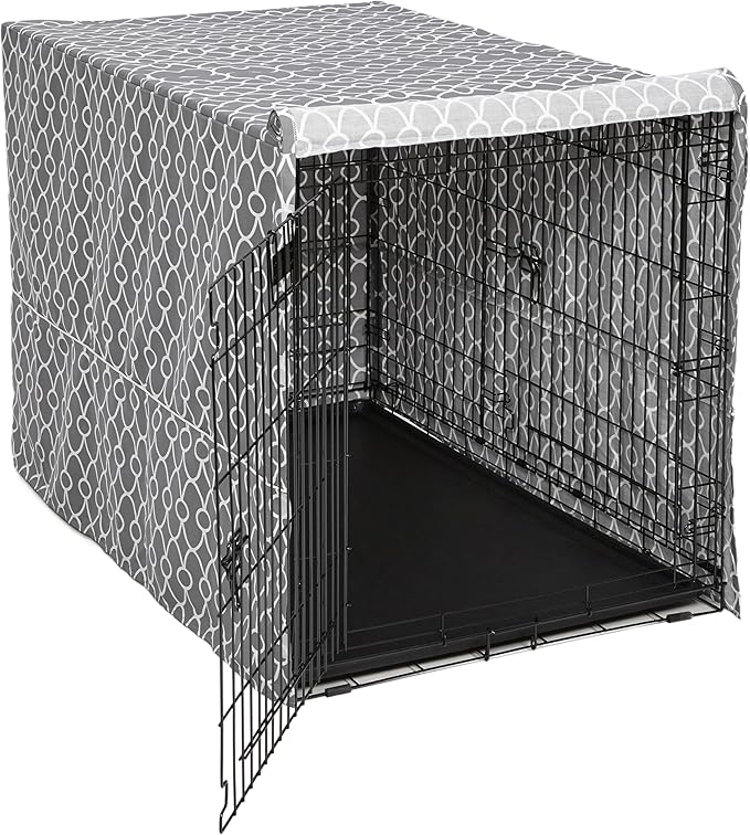 MidWest Homes for Pets XL Dog Crate Cover with Teflon Fabric Protector, Poly-Cotton Privacy Kennel Cover Fits Most 48-inch Crates, Gray Designer Print, Washable, Reduces Barking
